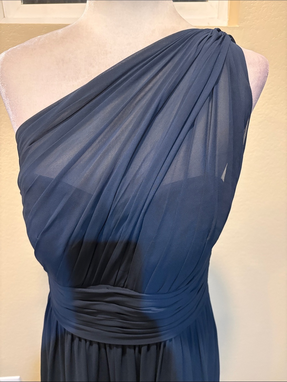 Camille La Vie One-Shoulder Navy Blue Chiffon Gown-Size 10 - Picture 7 of 16